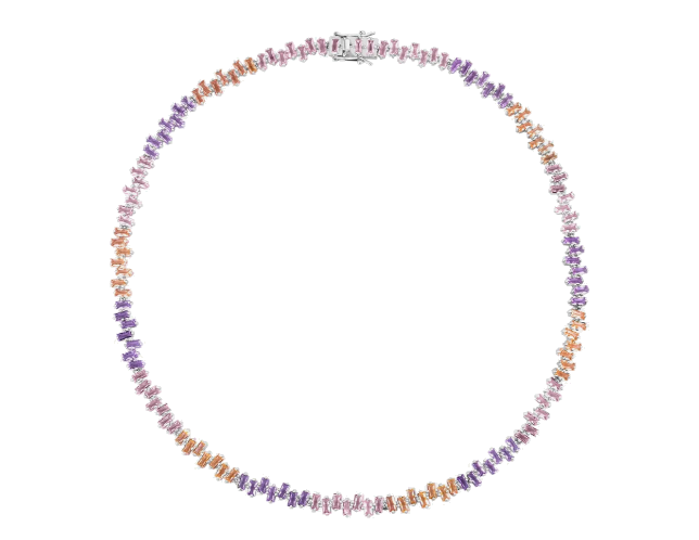 This sterling silver bracelet includes 56 Talador crystals in varying shapes and colors, ranging from 0.35 to 0.60 carats each, with a total weight of 40.2 carats.