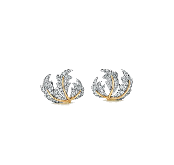 Three Leaves Ear Clips Yellow Gold 18k and Diamonds.