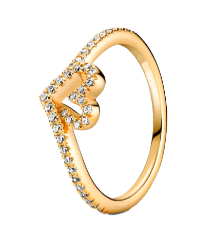 An eighteen-carat yellow gold ring with round-cut diamonds on the band, bringing the total carat weight to 1.0.