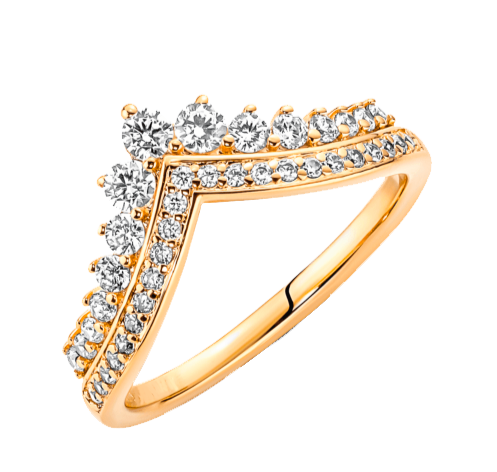 An eighteen-carat yellow gold ring with round-cut diamonds on the double band, bringing the total carat weight to 1.5.