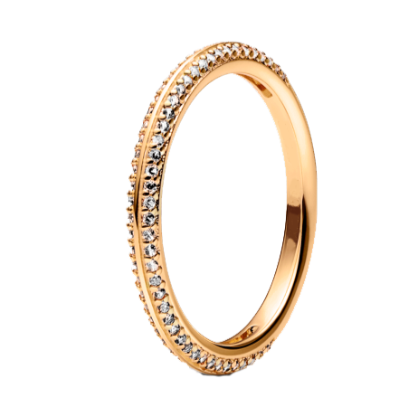 An eighteen-carat yellow gold ring with round-cut diamonds on a double band, bringing the total carat weight to 1.0.