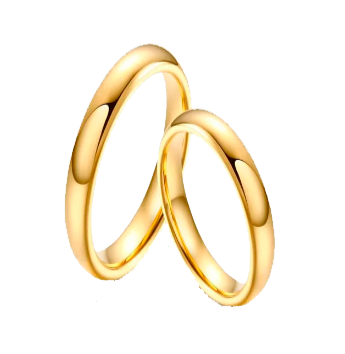 Traditional eighteen-carat gold rings, rounded and polished to an ethereal shine.