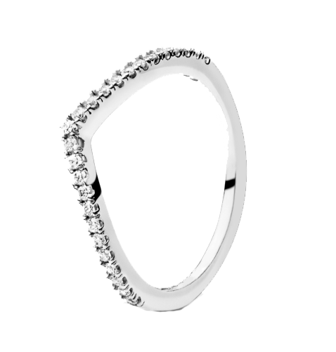 An eighteen-carat white gold ring with round-cut diamonds on the band, bringing the total carat weight to 1.0.