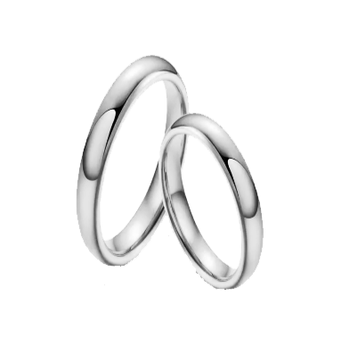 Traditional eighteen-carat white gold rings, rounded and polished to an ethereal shine.