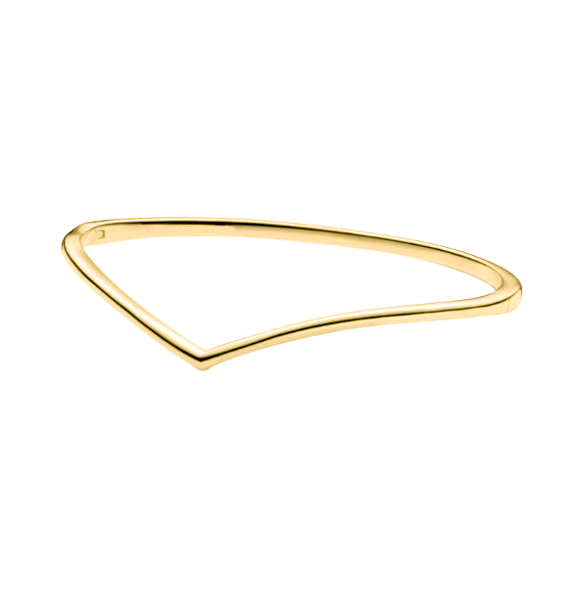 Made of 18-carat yellow gold, this bangle weighs 14 grams, features a high-polish finish, and measures 16 cm in circumference.